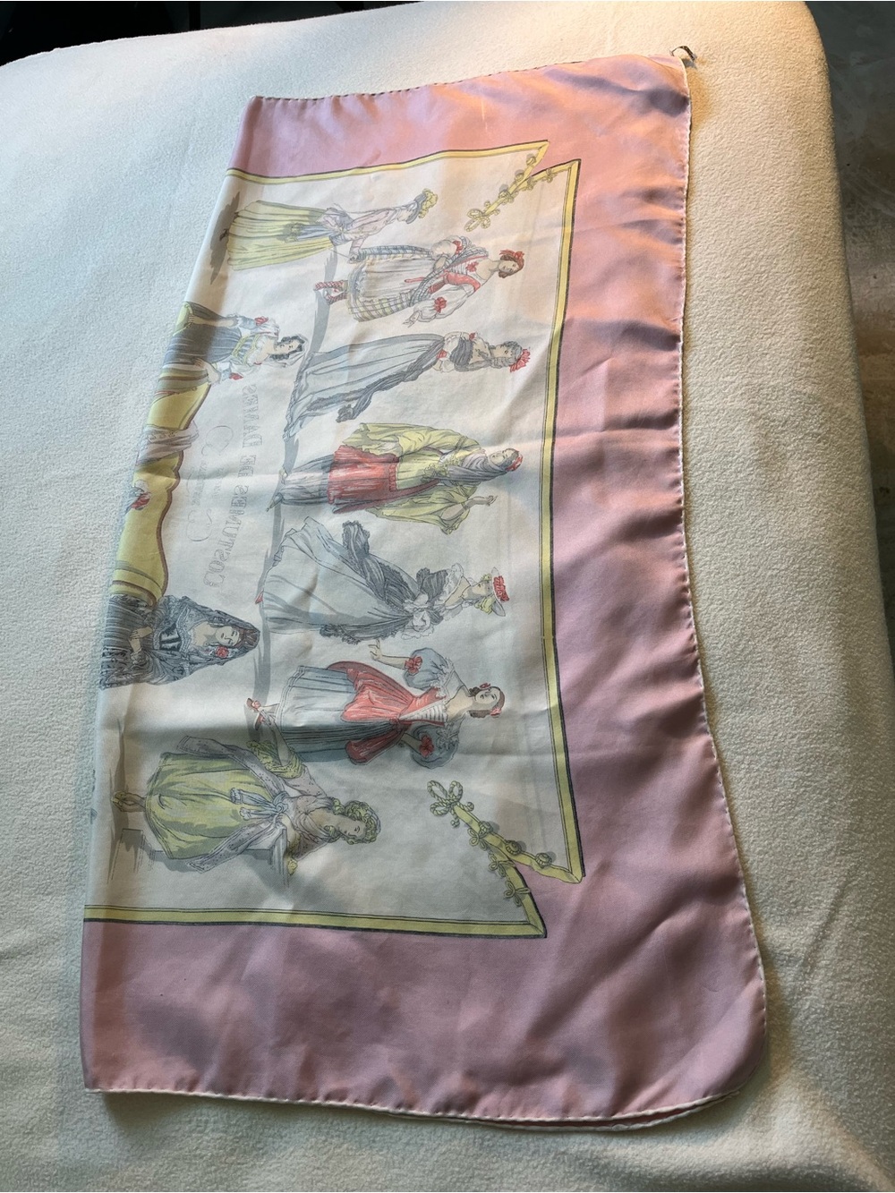 Hermès 'Costumes de Dames' Silk Scarf in Pink, Yellow, Gray - Picture 11 of 13